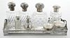 Eight Piece Dresser Set with Silver Plate Tray
