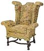 William and Mary Style Needlework Wing Chair