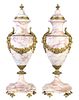Pair of French Pink Marble/Gilt Bronze Cassolettes