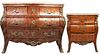 (2) French Parquetry Commodes, Marble Top