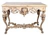 Marble Top Floral Motif Carved Console Table