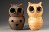 Two Vintage Studio Pottery Owl Votive Holders.