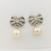 18K White Gold Pearl & Diamond Earrings