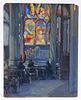 19C French Impressionist Cathedral Painting