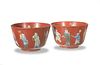 Pair of Coral-Ground Famille Rose Bowls, Republic