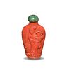 Chinese Coral Snuff Bottle Carved with Women,19th Century