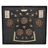 Framed Chinese Embroidered Black Silk Kimono Robe