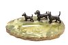 Modern Desk Tray w Bronze Dogs & Onyx Base