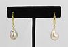 Silver Vermeil And  Baroque Pearl Dangle Earrings