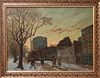Illegibly Signed Winter Cityscape Oil on Canvas
