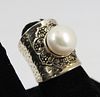 Sterling Silver Ring with Cultured Pearl