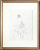Marcel Vertes "Lady & Child on a Bicycle" Graphite