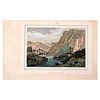 Vander-Burch, Lejeune. Ca. 1840. Chili. Pont Suspendu de Cimbra. Grabado coloreado a mano. 9 x 13 cm