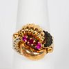 18K TWO TONE GOLD & RUBY STYLIZED RING