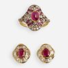 Ruby and diamond ring with pair of earrings