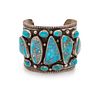 Mark Chee 
(DINE, 1914-1981)
Wide Silver and Morenci Turquoise Cuff Bracelet