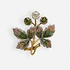 Demantoid garnet and diamond flower brooch