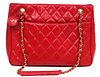 Chanel Vintage Red Lambskin Tote Shoulder Bag 1994