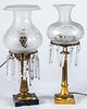 Two Astral table lamps, with etched globes, 19" h