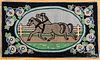 American hooked rug with galloping horses