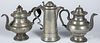 Two American pewter coffeepots, etc.