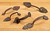 Five wrought iron thumb latches