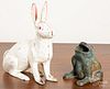 Cast iron rabbit doorstop, together with a frog