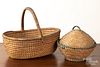 Two rye straw baskets