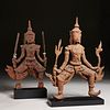 (2) large antique Thai carved wood standing Shiva