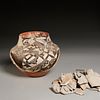 Large old Acoma pot and fragments, prerestoration