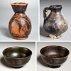 Ancient bowls, jug, and vase, ex-museum
