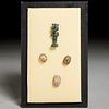 (3) Egyptian scarabs and bronze amulet, ex-museum