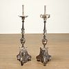 Pair Italian Baroque silvered metal pricket lamps