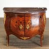 Louis XV marble top parquetry bombe commode