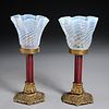 Pair Victorian gilt bronze and enamel oil lamps