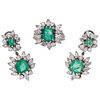 RING AND EARRINGS SET WITH EMERALDS AND DIAMONDS. PALLADIUM SILVER 