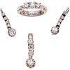 PENDANT, RING AND EARRINGS SET WITH DIAMONDS. 14K WHITE GOLD