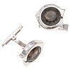 CUFF LINKS WITH SMOKED QUARTZS .925 SILVER. CARTIER