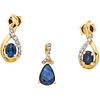 PENDANT AND EARRINGS WITH SAPPHIRES AND DIAMONDS. 14K YELLOW GOLD