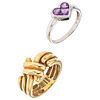 TWO RINGS WITH AMETHYSTS. 14K YELLOW AND WHITE GOLD