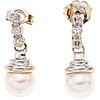 CULTURED PEARLS AND DIAMONDS EARRINGS . 14K WHITE GOLD