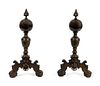 A Pair of Baroque Bronze Andirons Height 28 inches.
