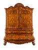 A Dutch Baroque Burlwood Cabinet Height 96 x width 74 x depth 27 inches.