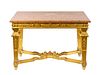 A Louis XIV Style Giltwood Center Table Height 31 3/4 x width 48 1/2  x depth 22 1/2 inches.