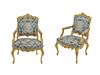 A Pair of Louis XV Style Giltwood Fauteuils Height 47 inches.