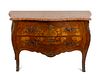 A Louis XV Style Gilt Bronze Mounted Marquetry Commode Height 33 x width 48 x depth 21 inches.