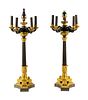 A Pair of Louis Philippe Gilt and Patinated Bronze Six-Light Candelabra Height 31 1/2 inches.