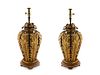 A Pair of Gilt Tole Table Lamps Height overall 28 inches.