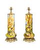 A Pair of Charles Volkmar (American, 1841-1914) Bronze Mounted Ceramic Lamps Height overall 23 inches.