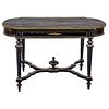 Coffee Table. France, 1900. NAPOLEÓN III Style. Ebonized wood and brass, bone and mother of pearl applications. 30 x 50.7 x 27.5" (76.5 x 129 x 70 cm)